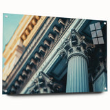 Large abstract wall art featuring a series of vertical columns in muted gray, acrylic print.