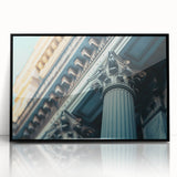 Large abstract wall art featuring mid-century modernist columns in black and white, acrylic framed.