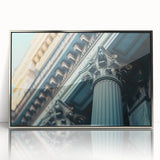 Mid-century modernist art featuring silver columns on a framed acrylic, ideal for modern art wall decor.