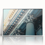 Art deco poster of white columns on acrylic print, ideal for modern art wall decor in a nursery.