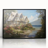 Large abstract wall art featuring mid-century modernist style, displayed in a black framed acrylic.