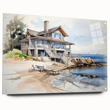 Acrylic glass print of large abstract wall art depicting colorful, modern architecture.