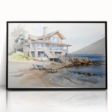 Large abstract wall art featuring geometric shapes in neutral tones on acrylic, framed in black, suited for modern decor.