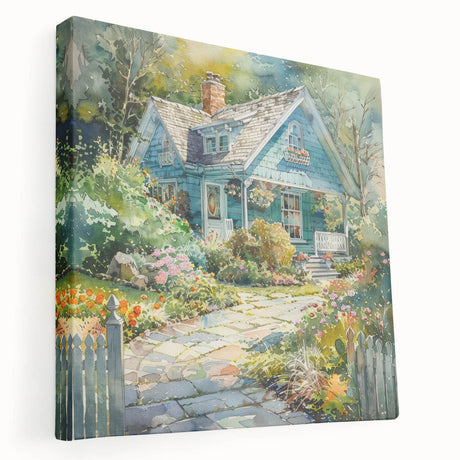 Large canvas print of a serene village scene in soft earth tones, suitable for kitchen wall decor.