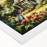 Art Deco poster featuring a row of colorful cottages, printed on rolled canvas, suitable for dining room decor.
