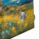 Large abstract wall art on acrylic glass featuring mid-century modernist design in earthy tones.