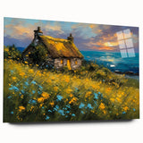 Large abstract wall art on acrylic glass depicting modern architecture, ideal for bedroom or dining room decor.