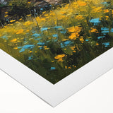 Art deco poster featuring a row of colorful cottages, printed on rolled canvas, suitable for dining room wall art.