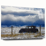 Large abstract wall art on acrylic glass, featuring a blend of gray and blue tones.