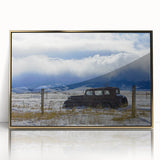 Mid-century modernist large art print of a geometric abstract, in neutral and gold tones on framed acrylic.