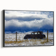 Black and white framed canvas featuring a vintage landscape painting, ideal for bedroom decor.