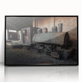 Large abstract wall art featuring a mid-century modernist design with geometric shapes in black and gray, framed acrylic.