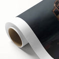 Art deco poster of a geometric building, in muted gold and black tones on rolled canvas, ideal for nursery wall art.