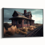 Framed canvas of a vintage landscape painting in muted earth tones, ideal for bedroom wall decor.