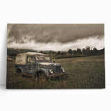 Black and white photo of a dilapidated building on a large stretched canvas, ideal for kitchen wall art or bedroom ambiance.