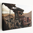 Large stretched canvas depicting a detailed, derelict architectural design in grayscale, suitable for kitchen wall art.