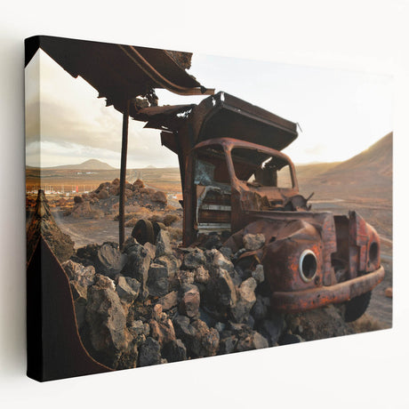 Large stretched canvas depicting a detailed, derelict architectural design in grayscale, suitable for kitchen wall art.