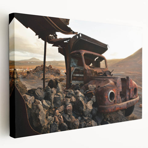 Large stretched canvas depicting a detailed, derelict architectural design in grayscale, suitable for kitchen wall art.
