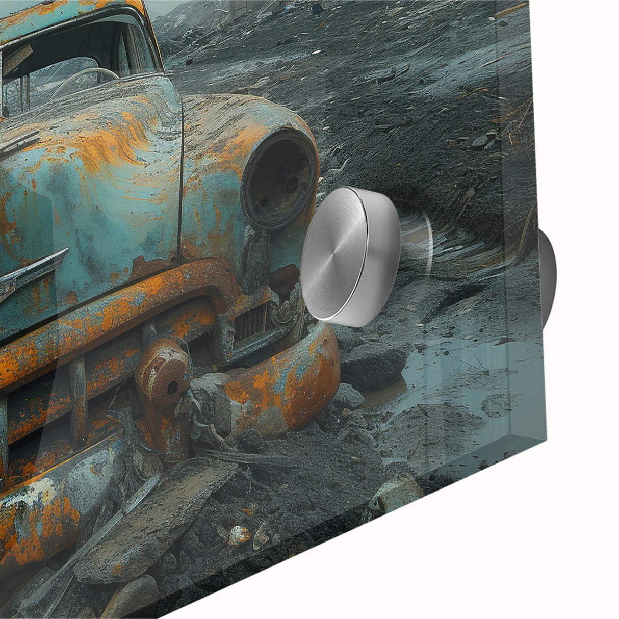 Large abstract wall art in mid-century modernist style, featuring geometric shapes in muted earth tones.