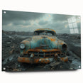 Large abstract wall art on acrylic glass, featuring a blend of derelict architectural designs in muted gray tones.