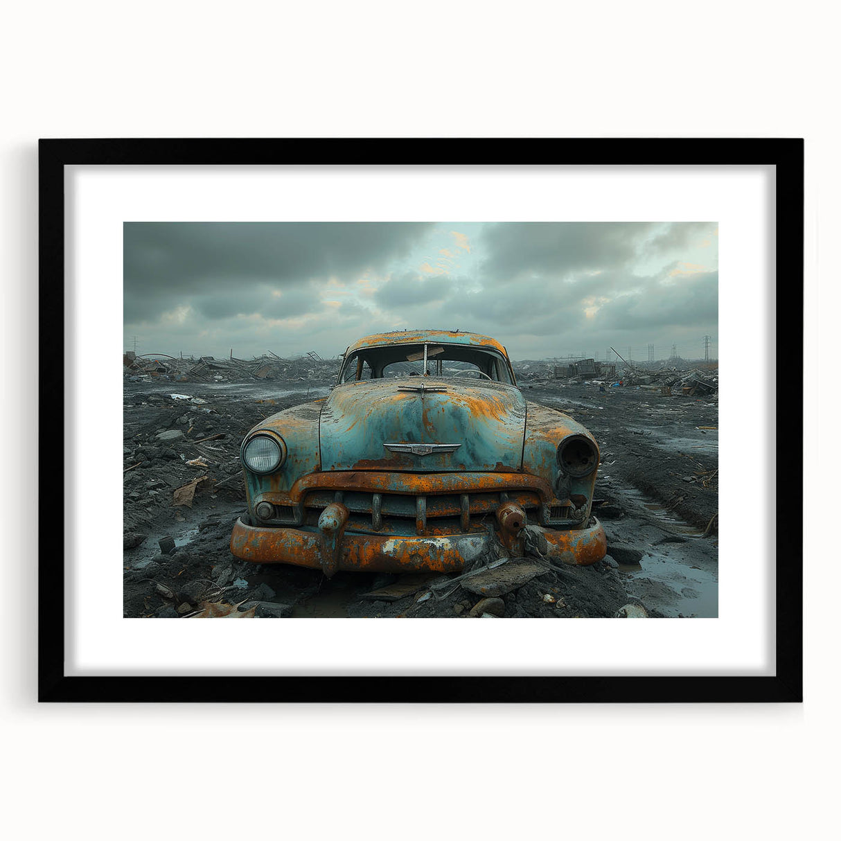 Extra large abstract art print featuring a colorful, textured design on a black framed canvas, ideal for living room decor.