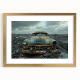 Extra large abstract art print on canvas featuring textured swirls in earth tones, framed in gold.