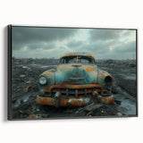 Black and white vintage poster art on framed canvas depicting a derelict building, ideal for bedroom wall decor.