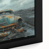 Extra large framed canvas featuring textured, colorful art on a black background, depicting abstract architectural forms.