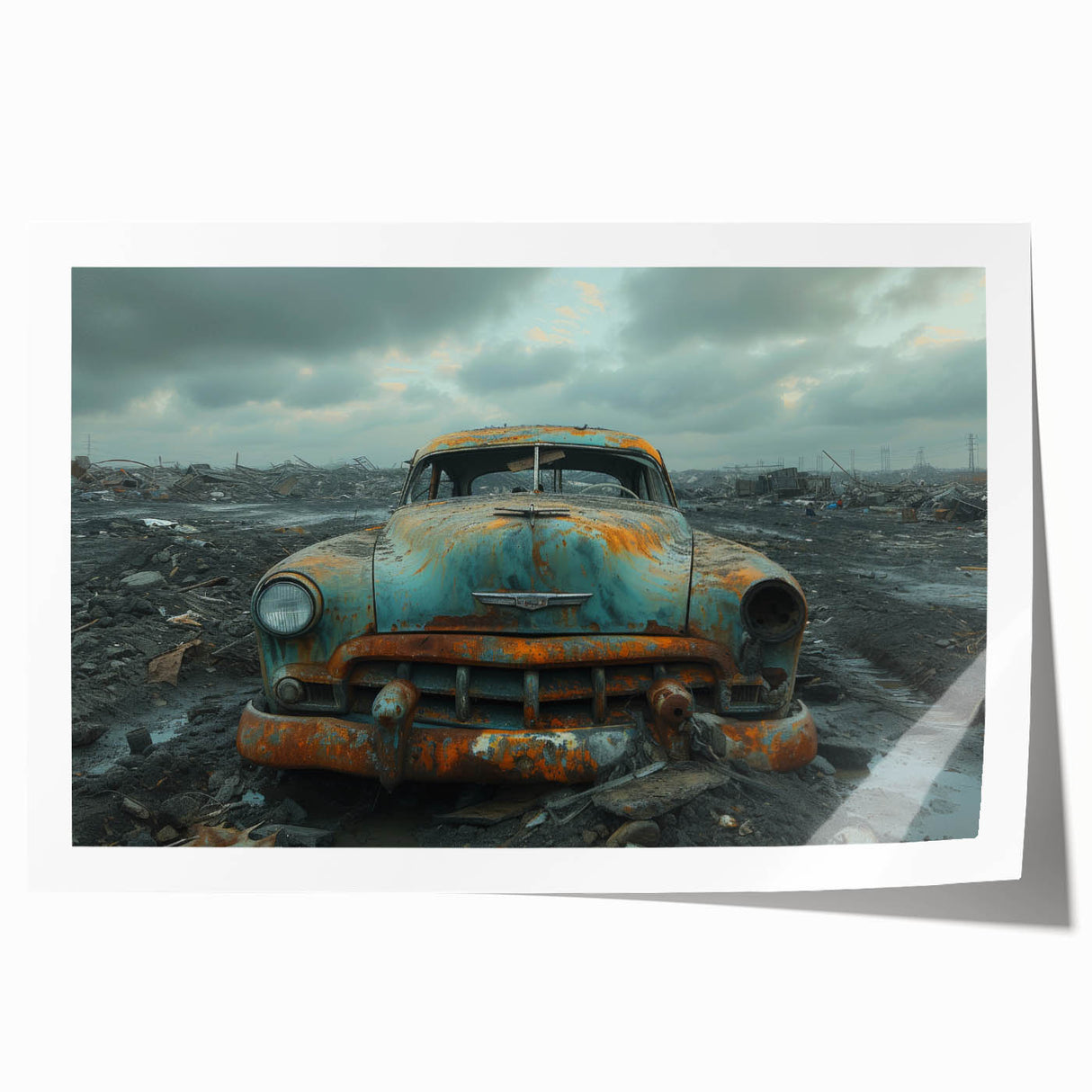 Extra large rolled print of a derelict building in muted gray tones, suitable as art wall dining room decor.