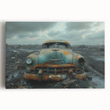 Large black and white photo of a derelict building on stretched canvas, suitable for kitchen wall art.