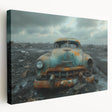 Large canvas print of a derelict building in muted gray and blue tones, suitable for kitchen wall art.