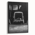 Black and white framed canvas featuring a vintage architectural landscape, suitable for bedroom decor.