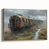 Framed canvas featuring a vintage-style landscape painting in muted earth tones, ideal for bedroom wall art.