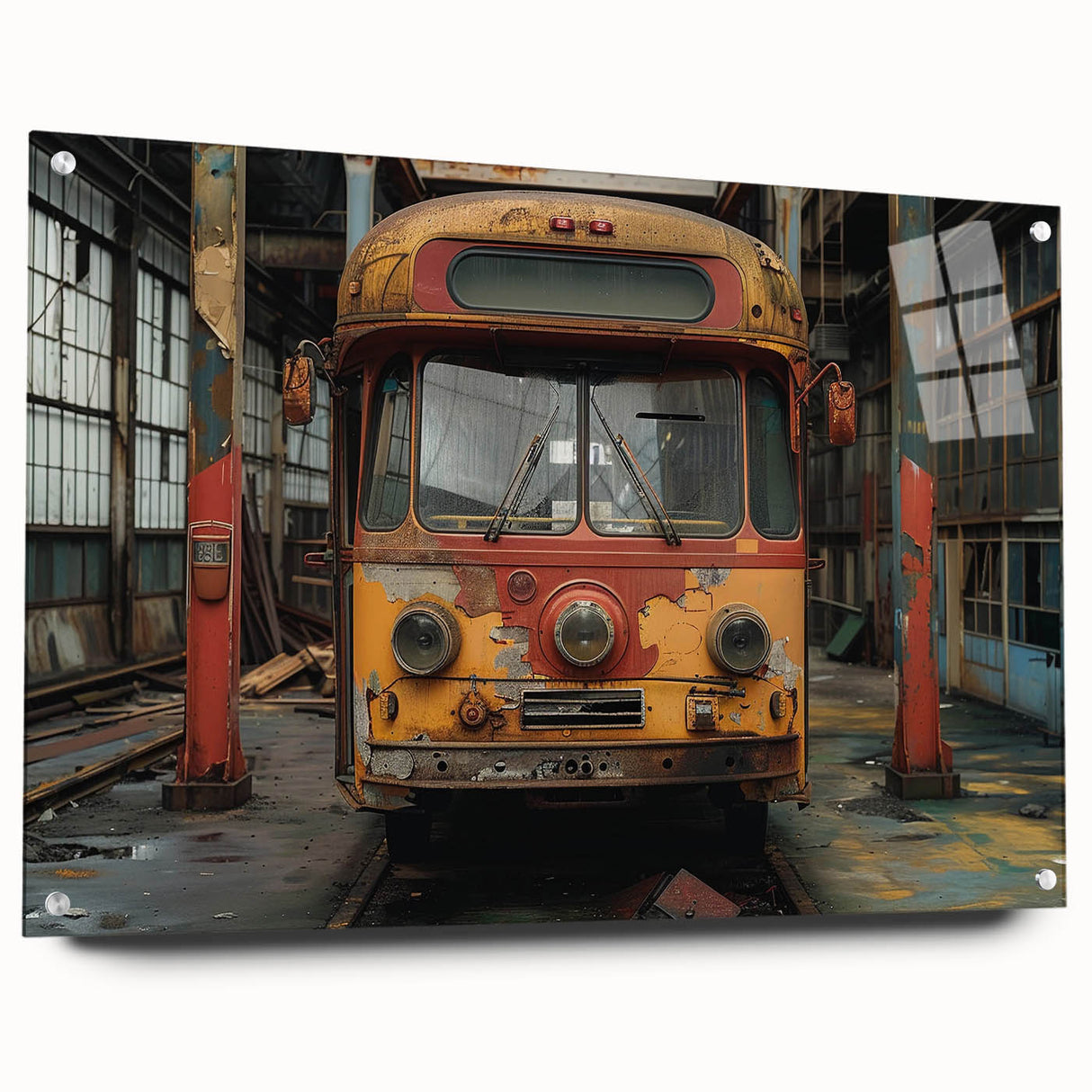 Large abstract wall art on acrylic glass, featuring a blend of muted gray and blue tones.