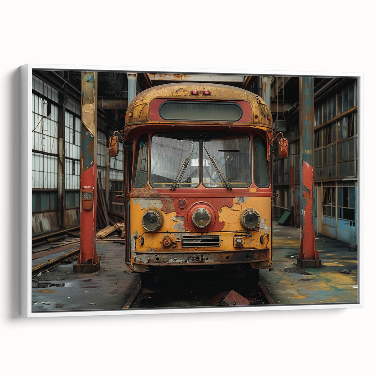 Extra large framed canvas featuring a vintage poster art of a colorful, abstract cityscape, ideal for living room decor.