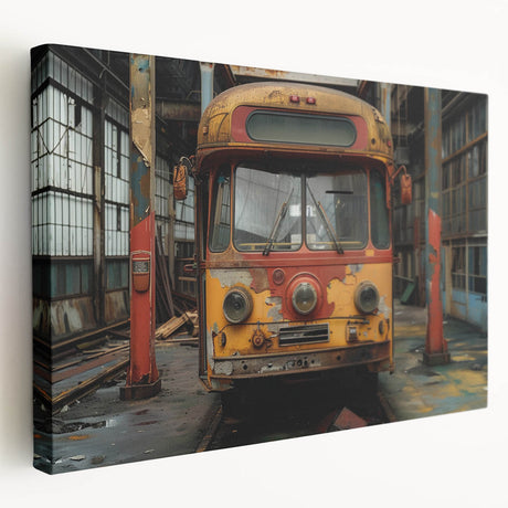 Large canvas print of a derelict building in muted gray tones, ideal for kitchen wall art.