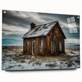 Large abstract wall art on acrylic glass, featuring a blend of muted gray and blue tones.