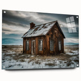 Large abstract wall art on acrylic glass, featuring a blend of muted gray and blue tones.