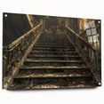 Large abstract wall art on acrylic glass depicting a derelict building in muted grays.