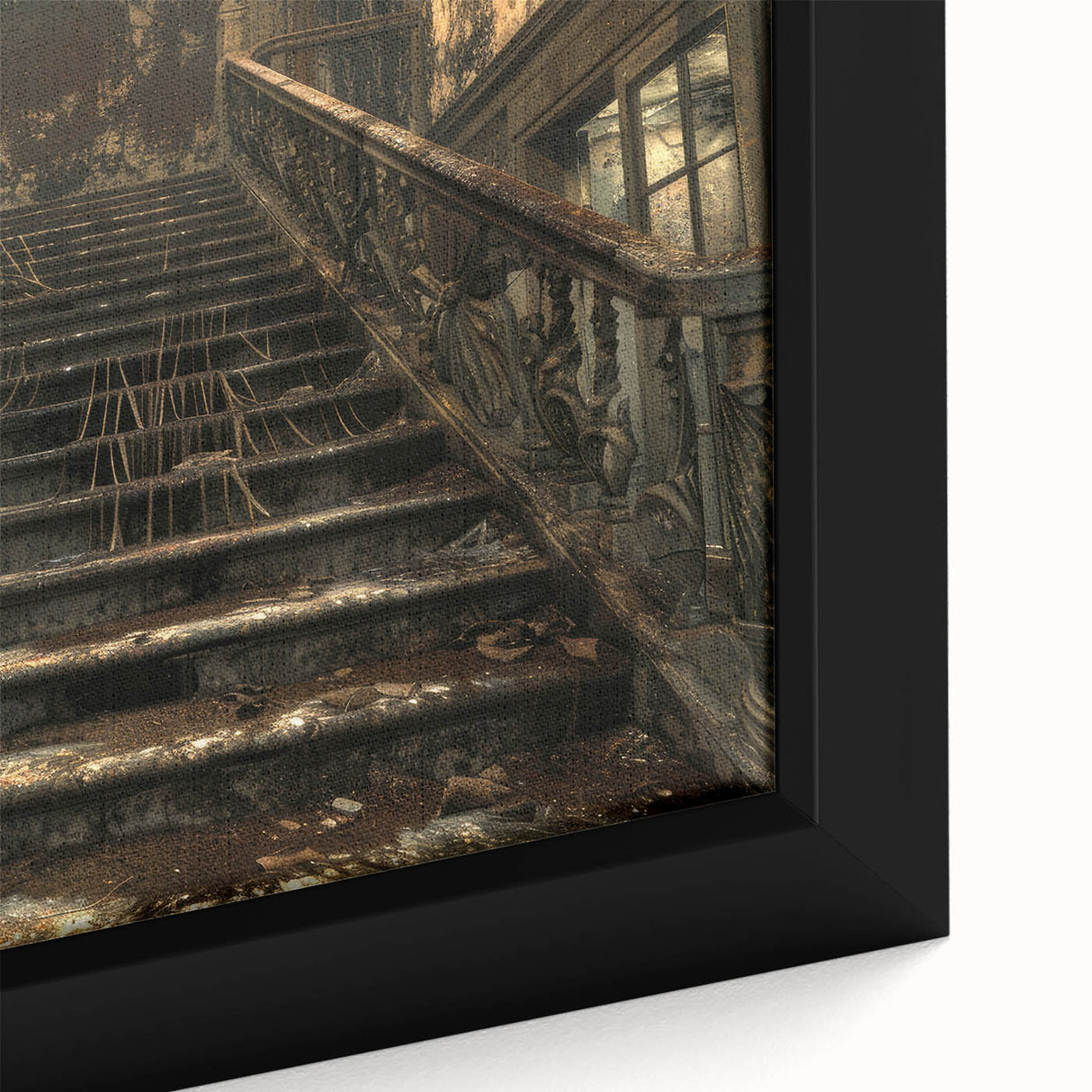 Extra large framed canvas featuring a textured, colorful abstract design on a black background, ideal for living room decor.