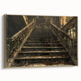 Framed canvas featuring a vintage black and gold landscape painting, ideal for bedroom wall decor.