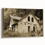 Framed canvas featuring a black and white vintage landscape painting, ideal for bedroom wall art.