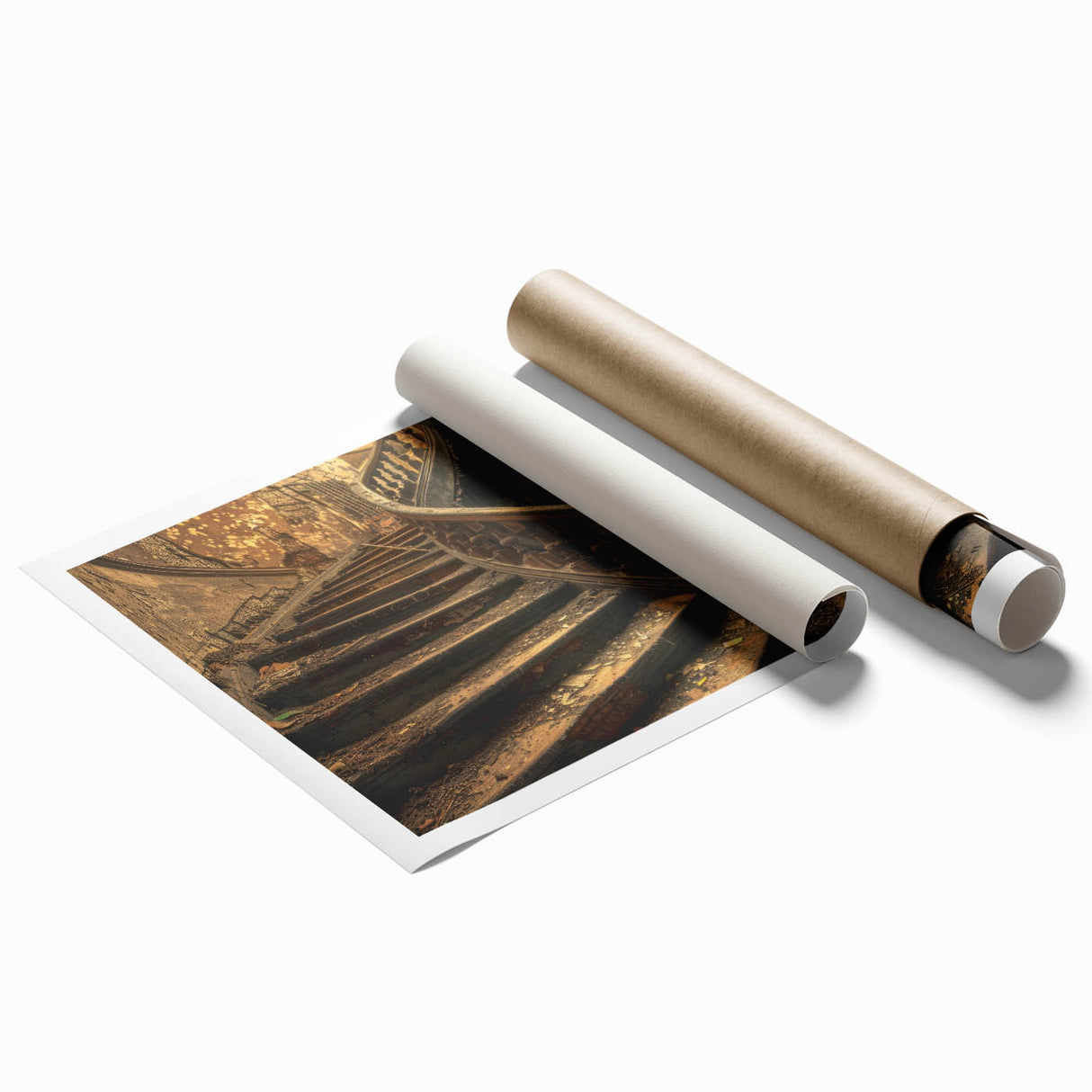 Extra large rolled print depicting an abstract floral design in muted earth tones, suitable for classy bathroom wall art.