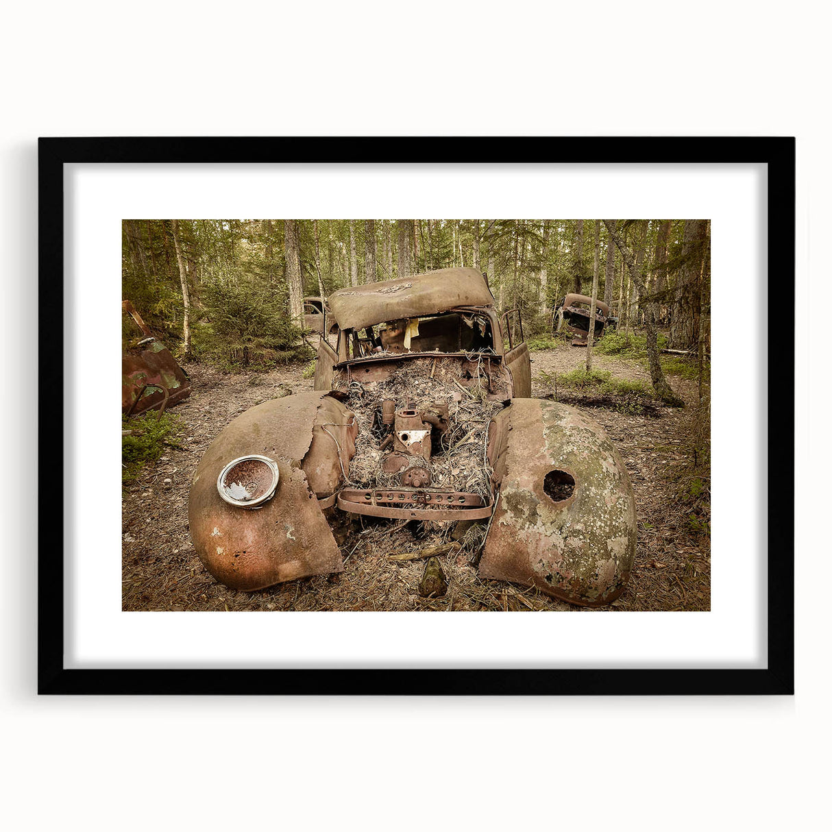 Extra large abstract art print featuring colorful, textured brush strokes on a black framed canvas.