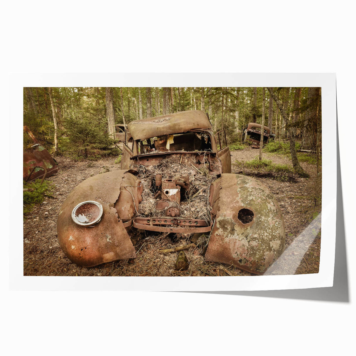 Extra large rolled print featuring a derelict building in muted gray tones, ideal for art wall dining room.