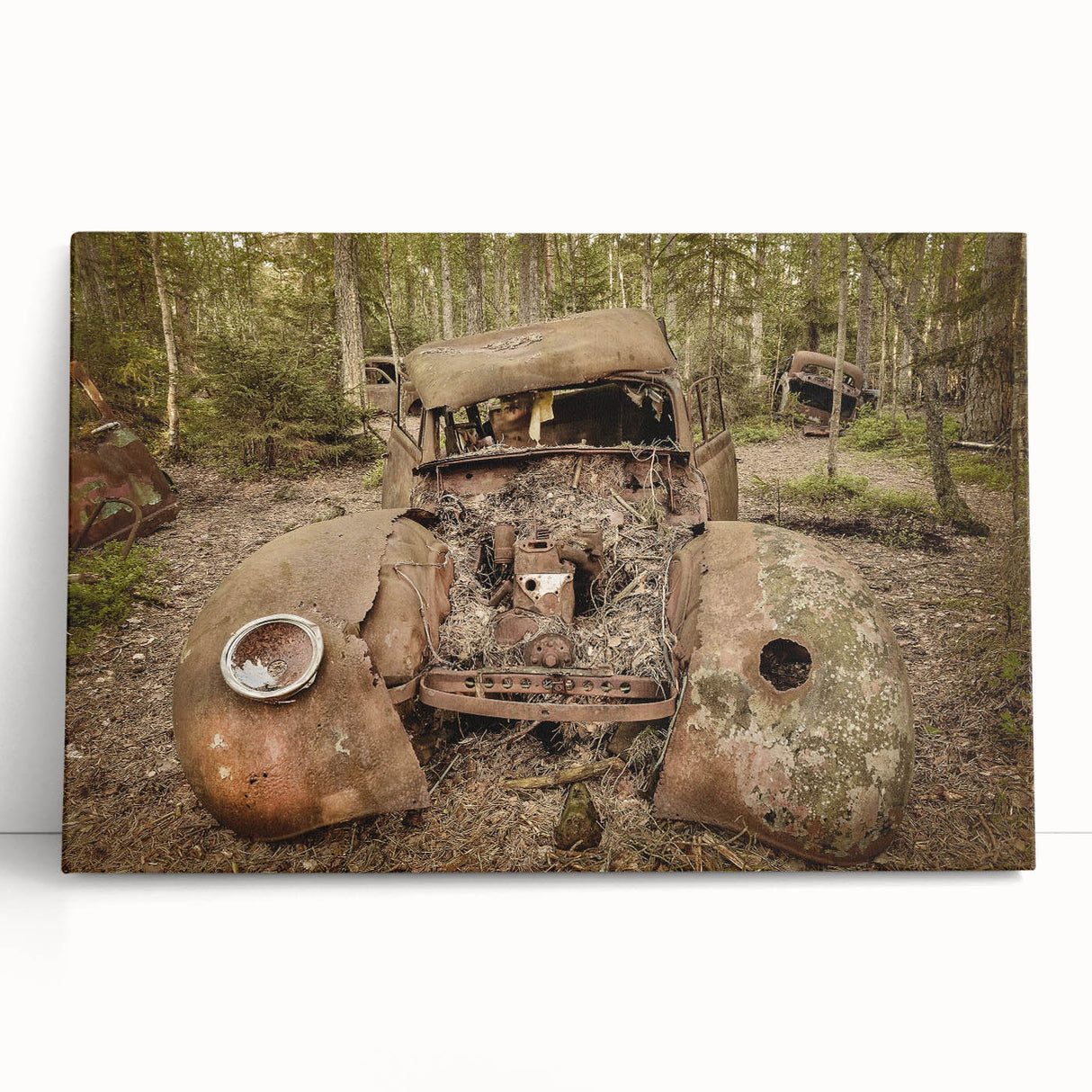 Black and white photograph of a dilapidated building on stretched canvas, ideal for kitchen wall art or bedroom.