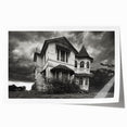 Extra large rolled print of a derelict building in muted gray tones, ideal for art wall dining room.