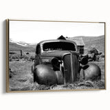 Framed canvas showing a vintage black and white landscape painting, ideal for bedroom wall art.