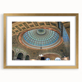 Extra large abstract art print featuring textured domes in muted gold, framed, ideal for living room decor.