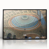 Large abstract wall art featuring mid-century modernist domes in black and white tones on a framed acrylic.